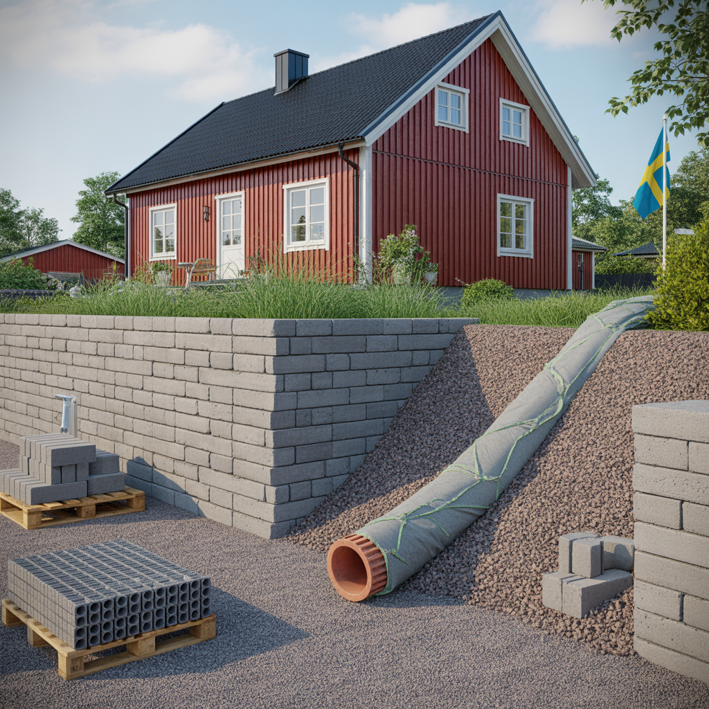 stodmur i tradgard dranering geonat och kostnad